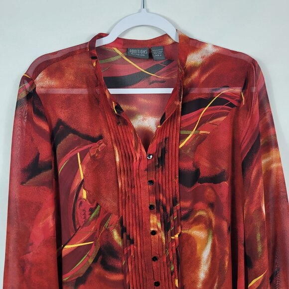 Chico's Additions Blouse Women's Size Large Red & Black Abstract Design - Picture 2 of 11